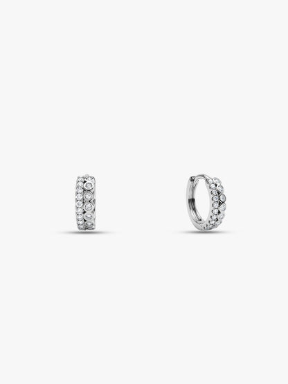 Silver Zircon Sparkling Huggies Earrings