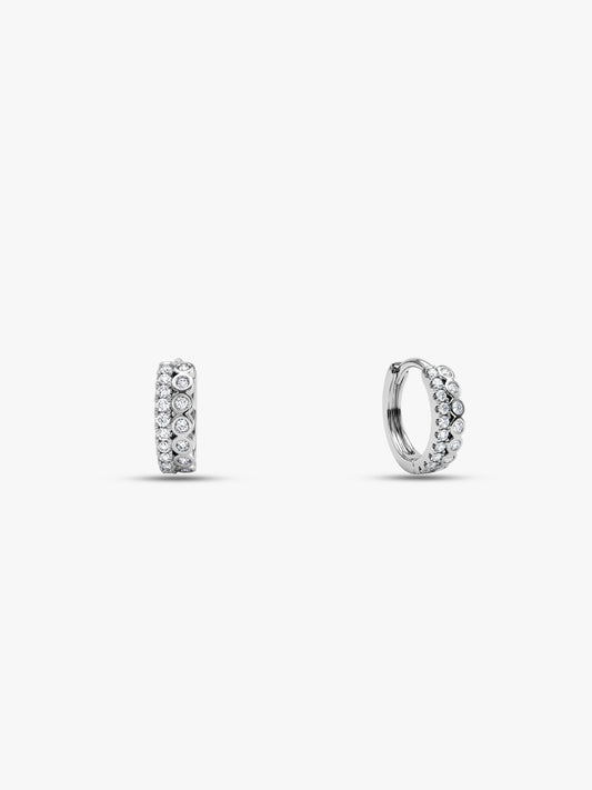 Silver Zircon Sparkling Huggies Earrings