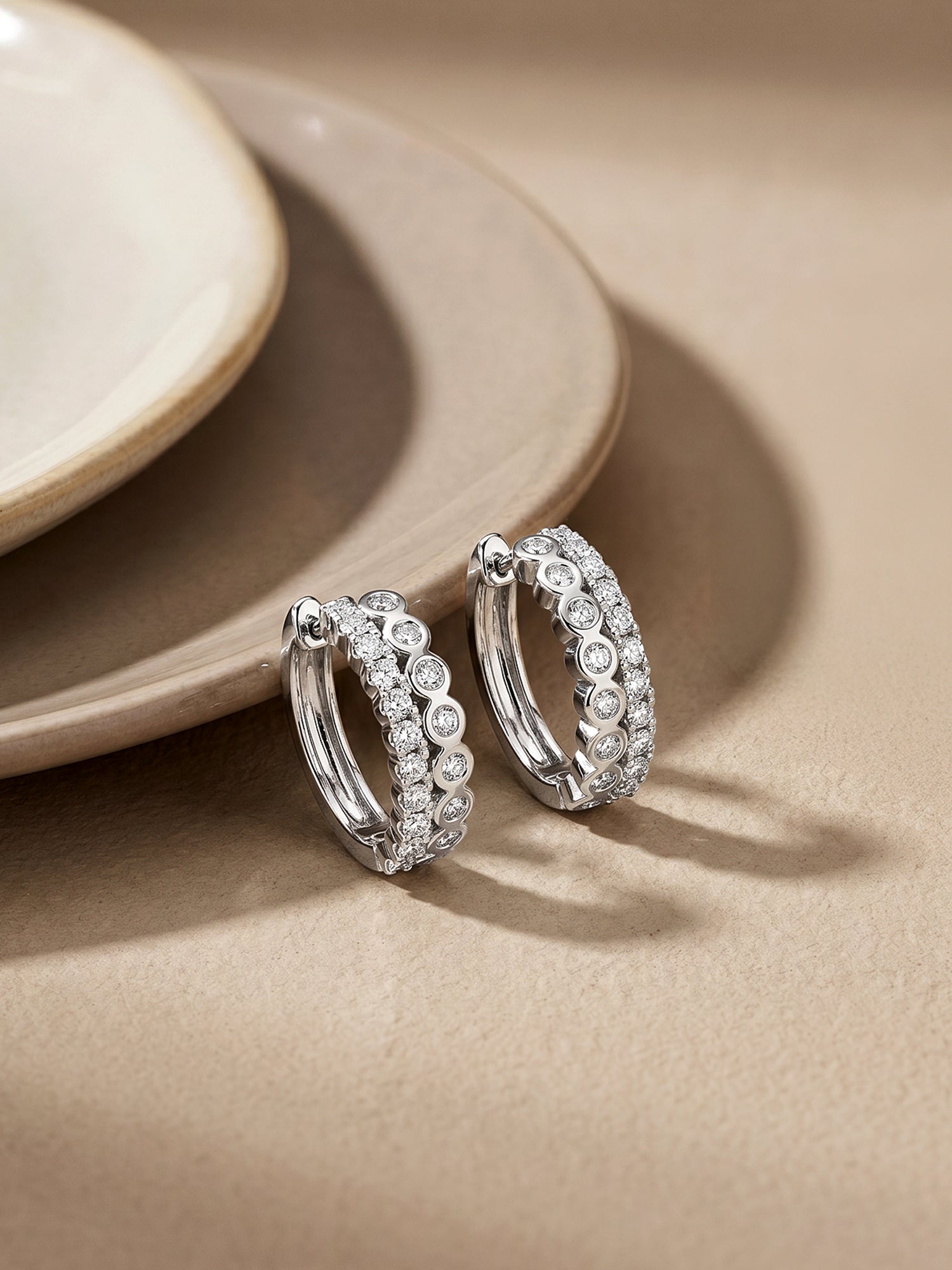 Silver Zircon Sparkling Huggies Earrings