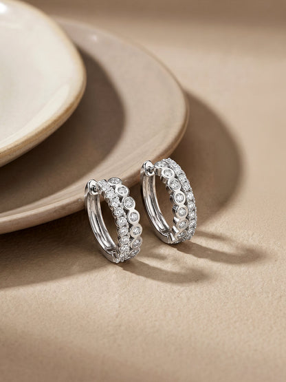 Silver Zircon Sparkling Huggies Earrings