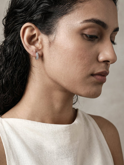 Silver Zircon Sparkling Huggies Earrings