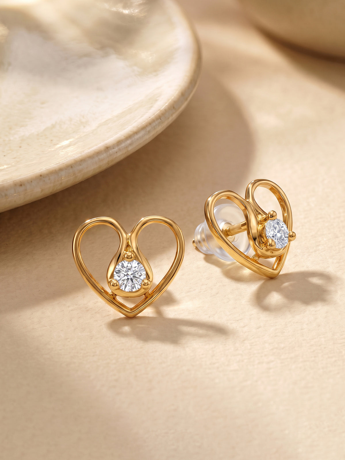Golden Zircon Studded Heart Earrings