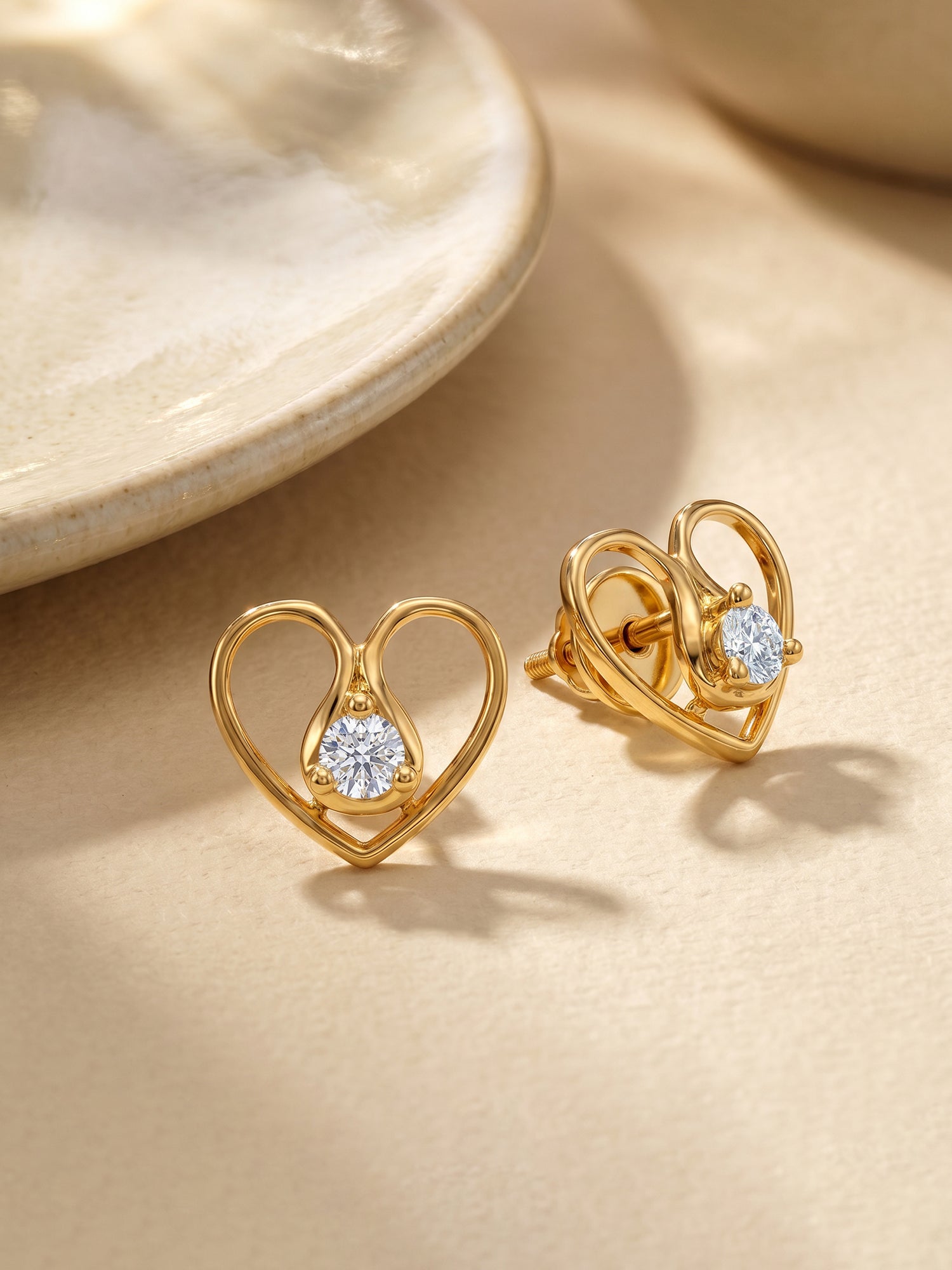 Golden Zircon Studded Heart Earrings