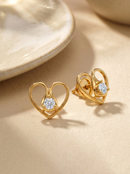 Golden Zircon Studded Heart Earrings