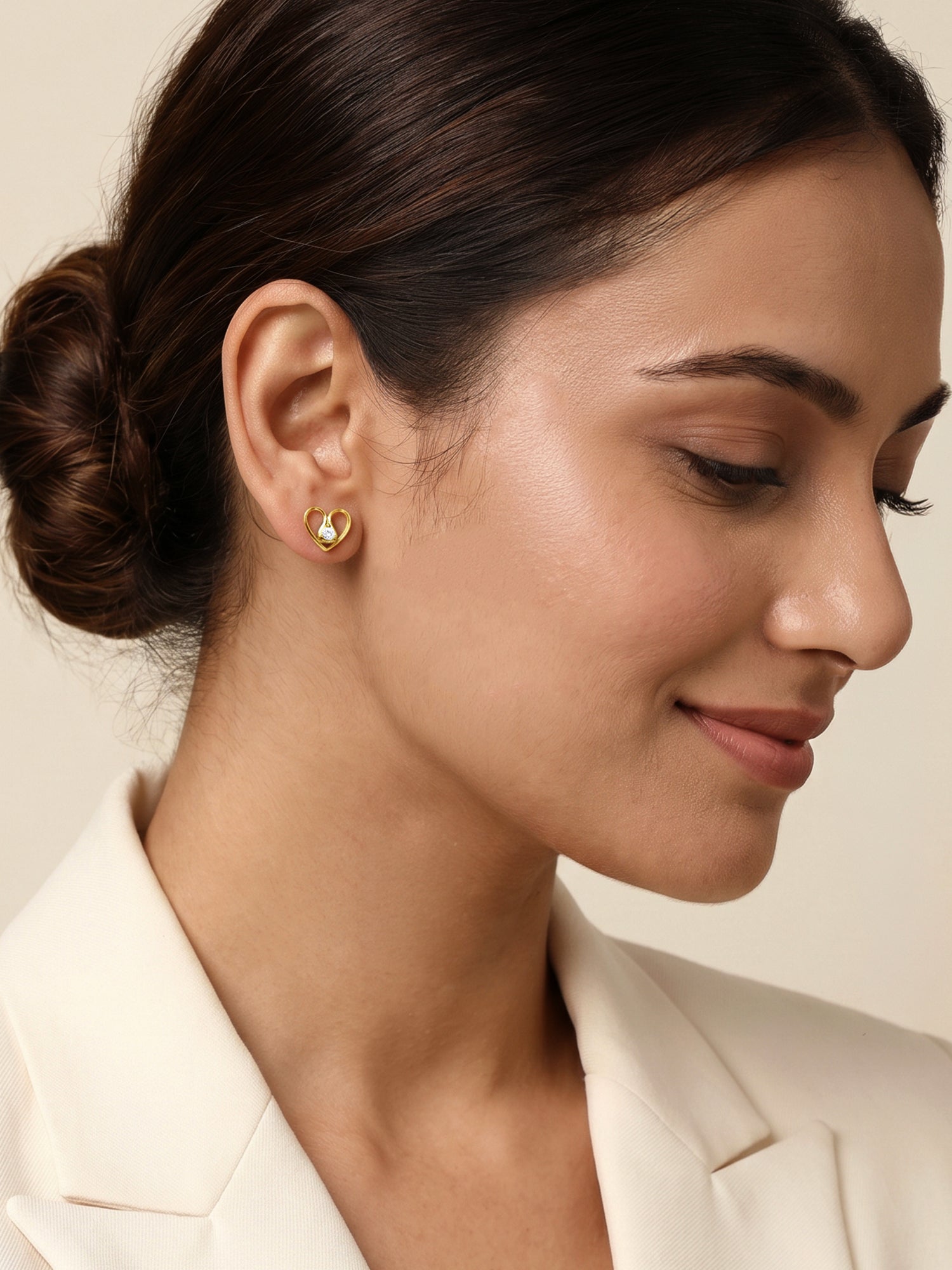 Golden Zircon Studded Heart Earrings