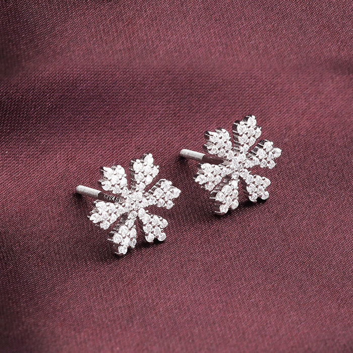 18K Two tone Gold Diamond Snowflake Stud Earrings - ER-6425