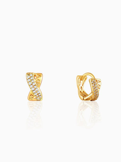 Golden Zircon Studded Twisted Huggies Earrings
