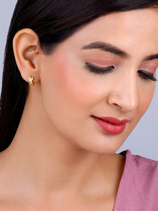 Golden Zircon Studded Twisted Huggies Earrings
