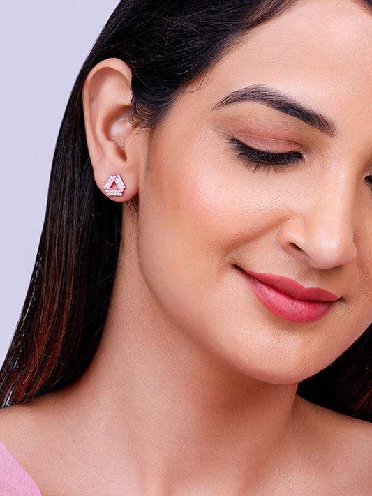 Rose Gold Zircon Triangle Stud Earrings