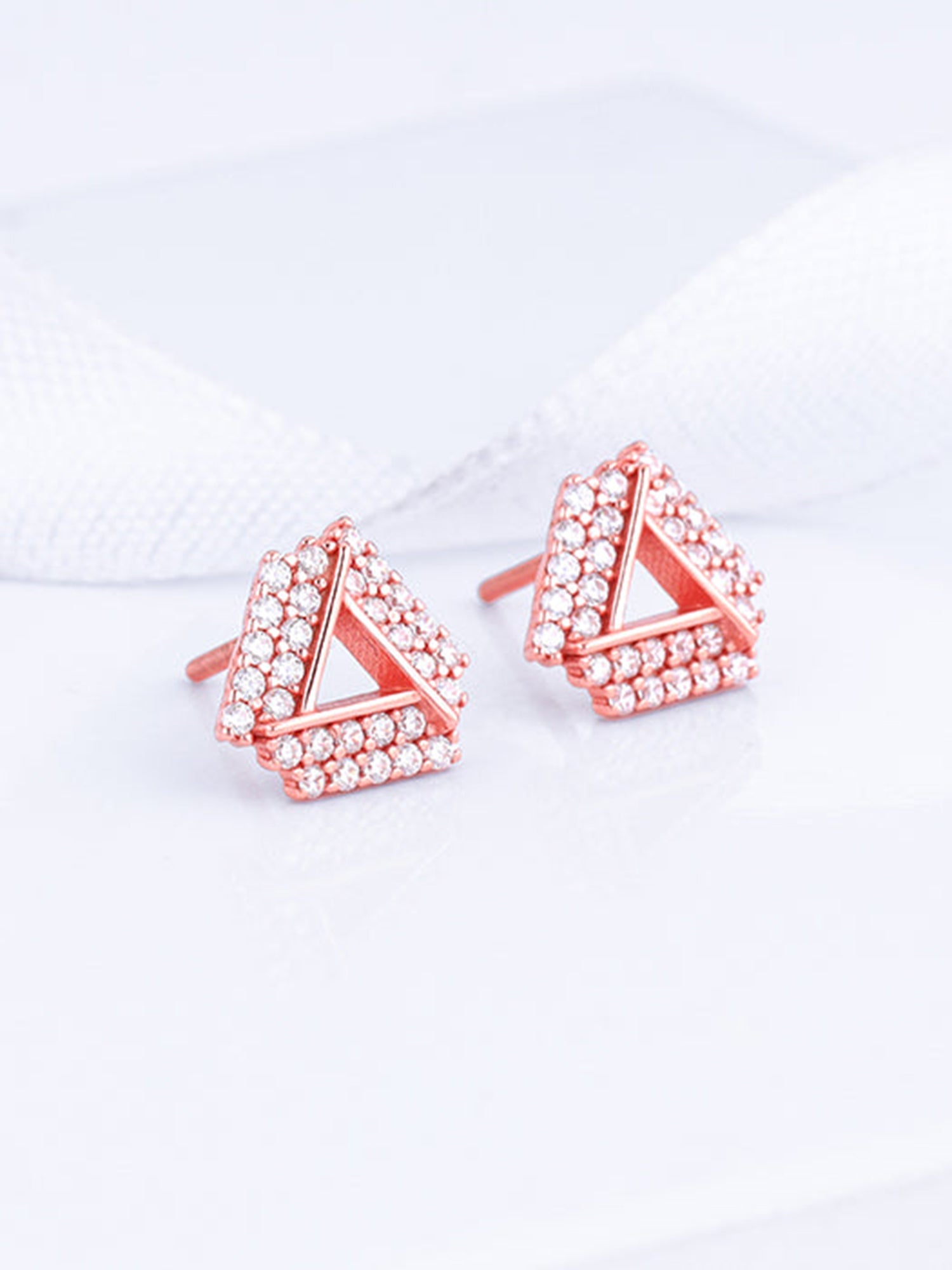 Rose Gold Zircon Triangle Stud Earrings