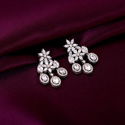 Silver Gleaming Bridal Drop Earrings