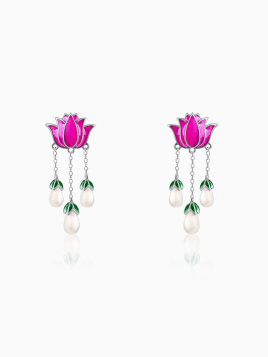 Oxidised Silver Pichwai Lotus Earrings