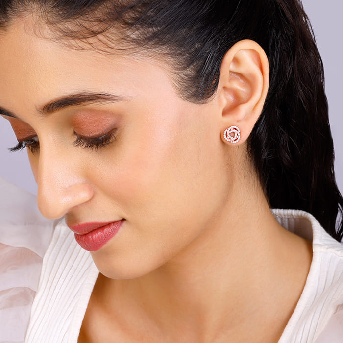 Peach & Rose Gold-Plated American diamond stud Earrings – Femizen