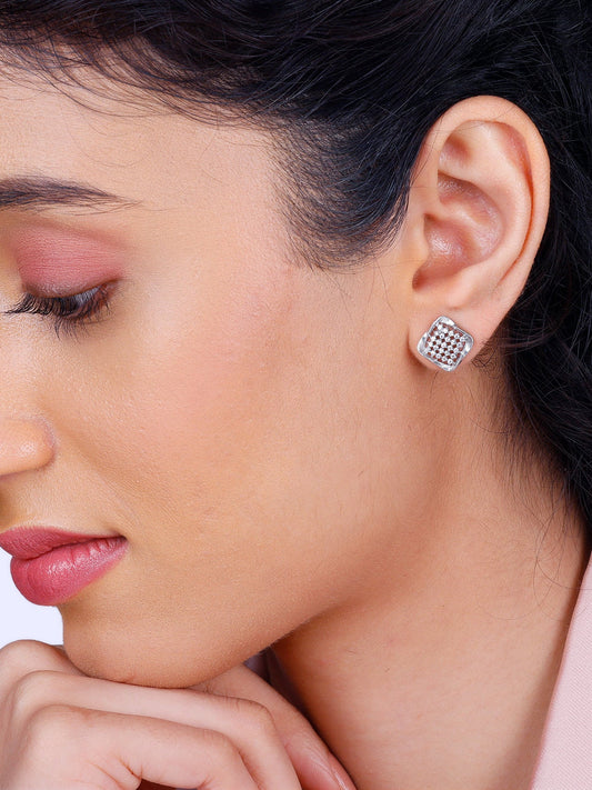 Silver Classic Cut Square Earrings