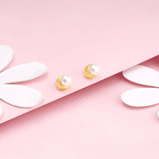 Golden Radiant Pearl Mini Stud Earrings