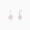 Silver Pink Dahlia Earrings
