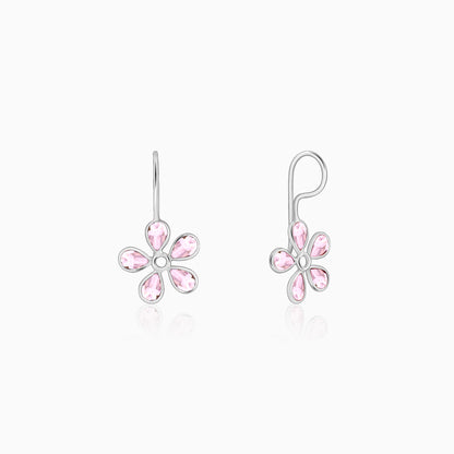 Silver Pink Dahlia Earrings