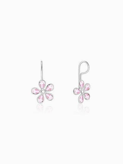 Silver Pink Dahlia Earrings