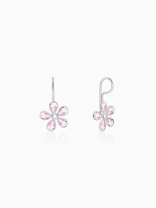 Silver Pink Dahlia Earrings