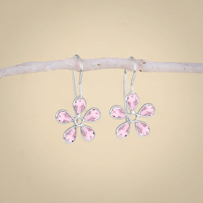 Silver Pink Dahlia Earrings
