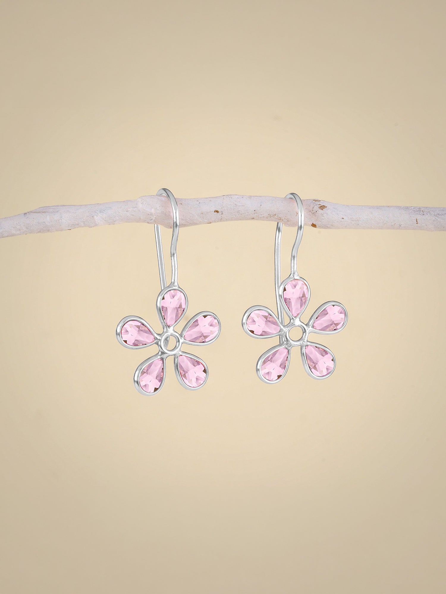 Silver Pink Dahlia Earrings
