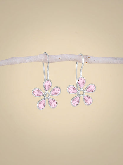 Silver Pink Dahlia Earrings