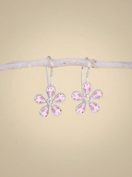 Silver Pink Dahlia Earrings