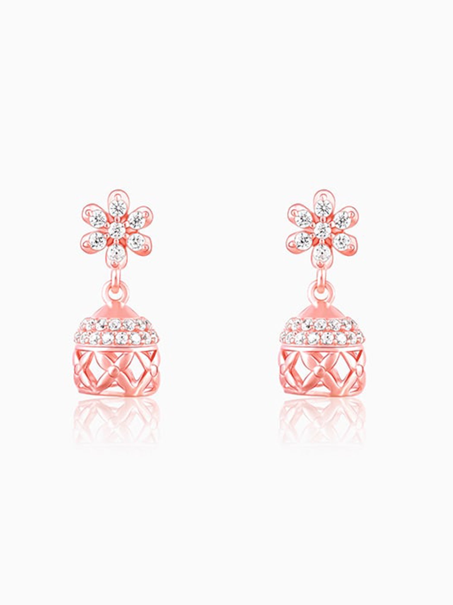 Rose Gold Floral Jaali Jhumki Earrings