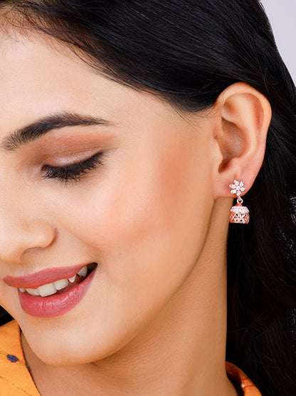 Rose Gold Floral Jaali Jhumki Earrings
