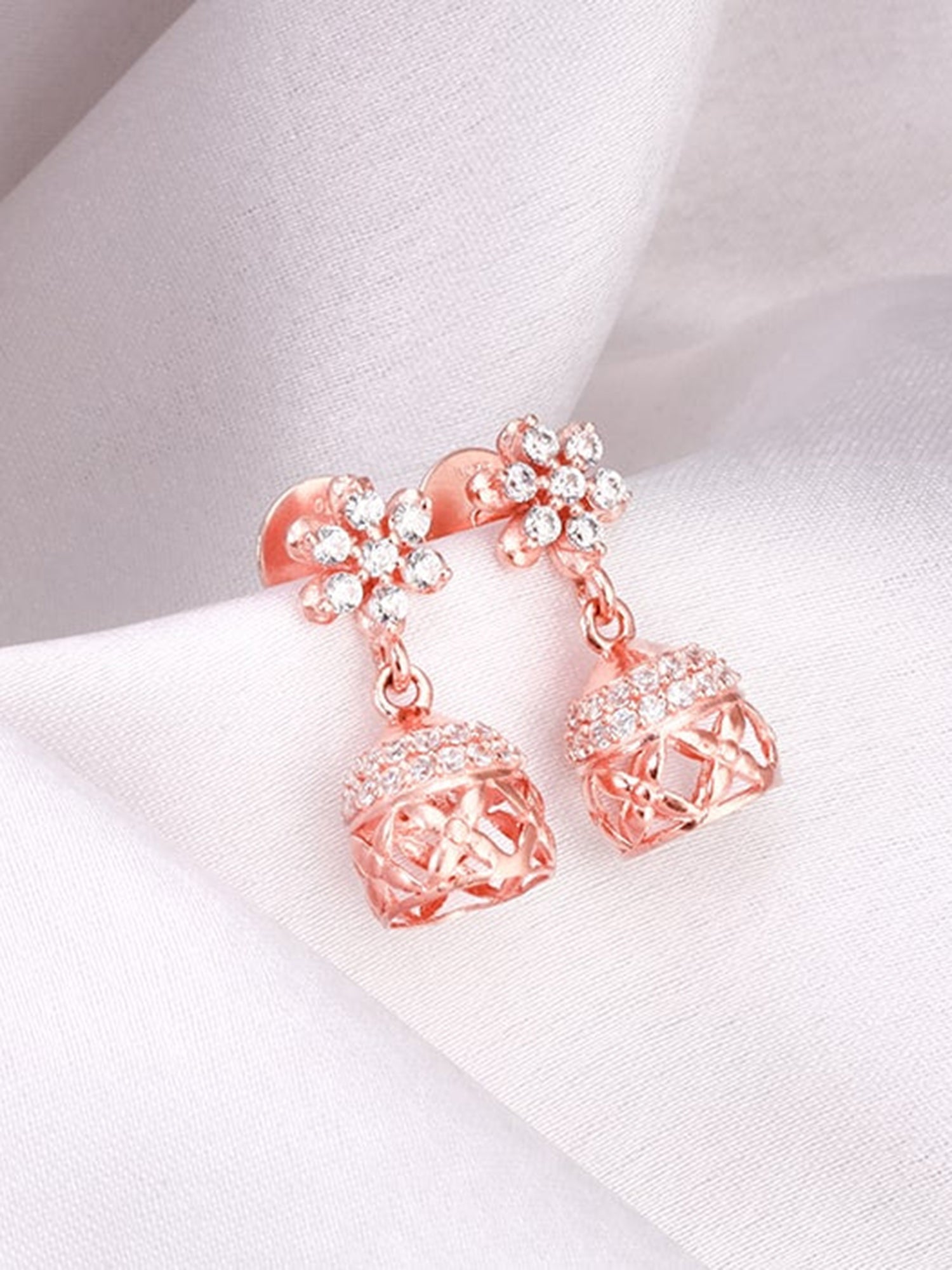 Rose Gold Floral Jaali Jhumki Earrings