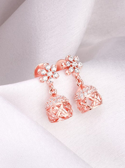 Rose Gold Floral Jaali Jhumki Earrings