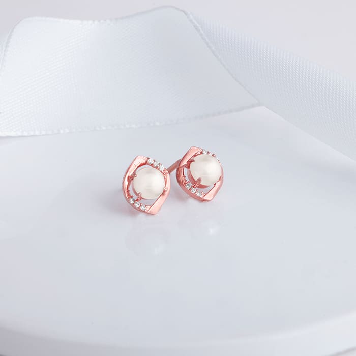 Rose Gold Pearl-fect Earrings - view 2