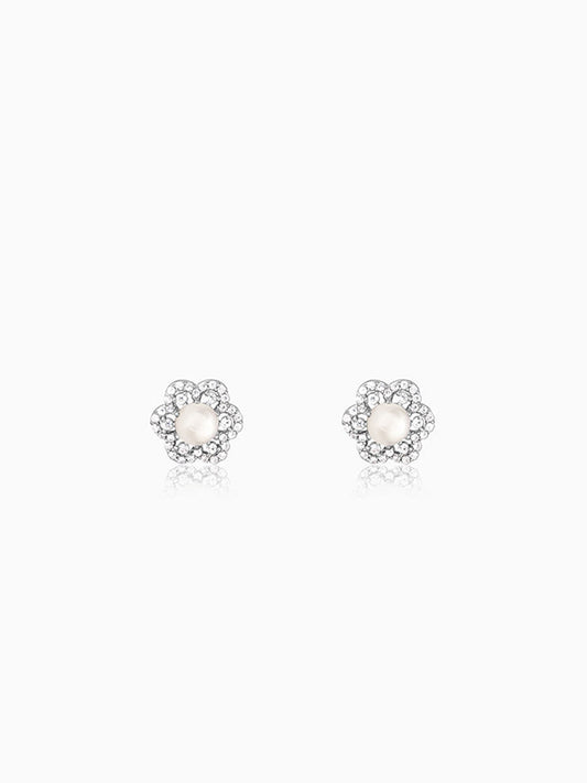 Silver Pearl Petal Earrings