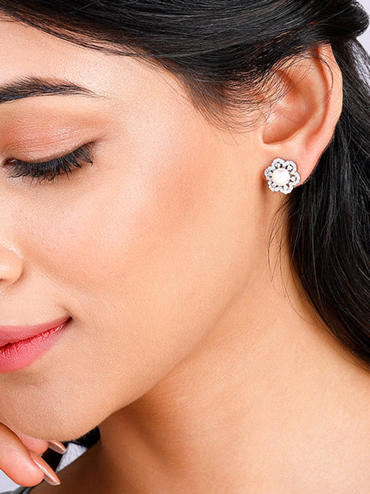 Silver Pearl Petal Earrings