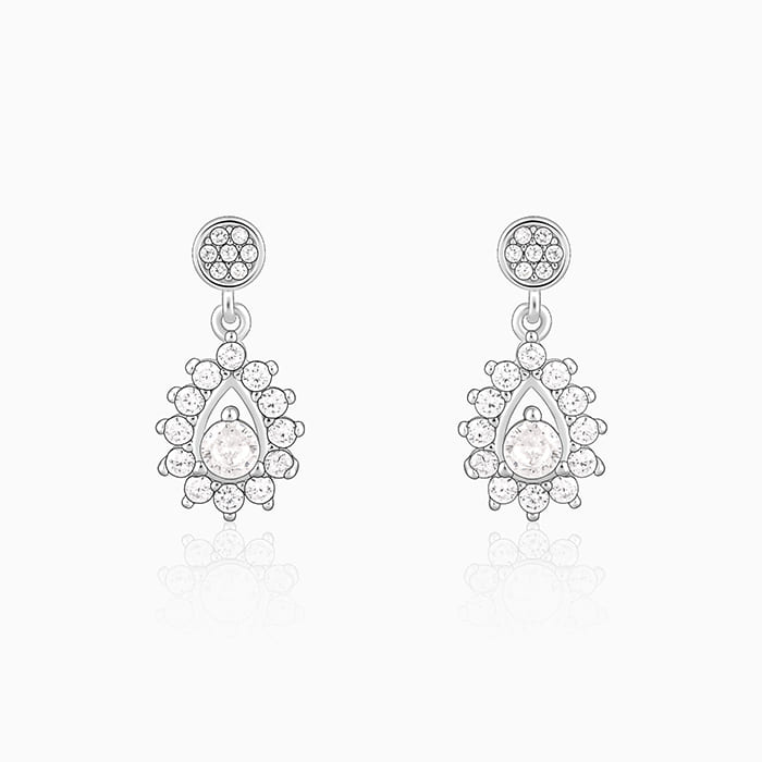 Silver Zircon Shimmer Drop Earrings - Image 1