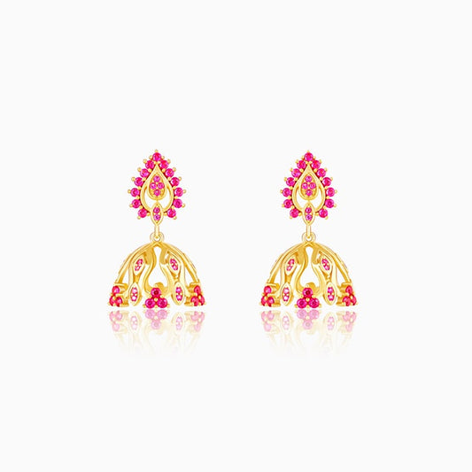 Golden Rani Pink Jhumki Earrings