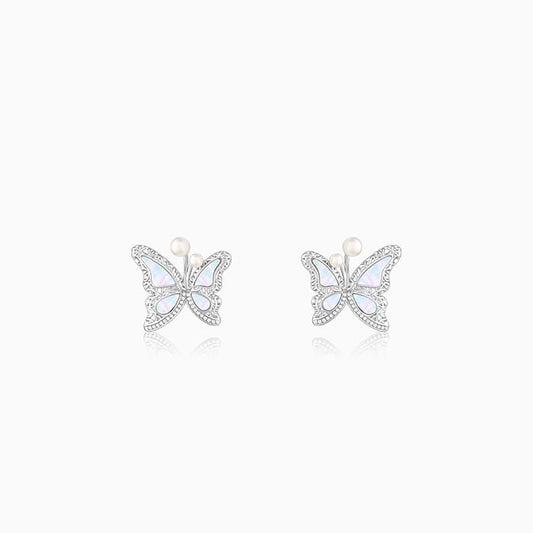 Silver Glittering Butterfly Earrings