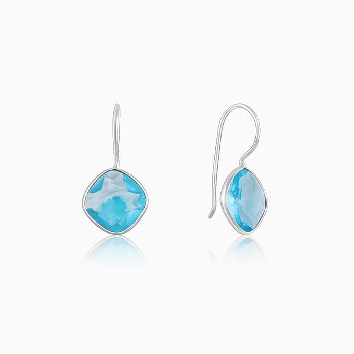 Silver Aqua Blue Crystal Earrings - Image 1