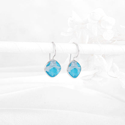 Silver Aqua Blue Crystal Earrings