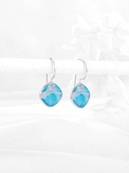 Silver Aqua Blue Crystal Earrings