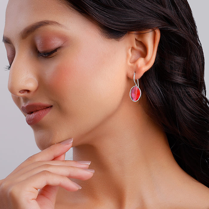 Silver Cherry Pink Crystal Earrings