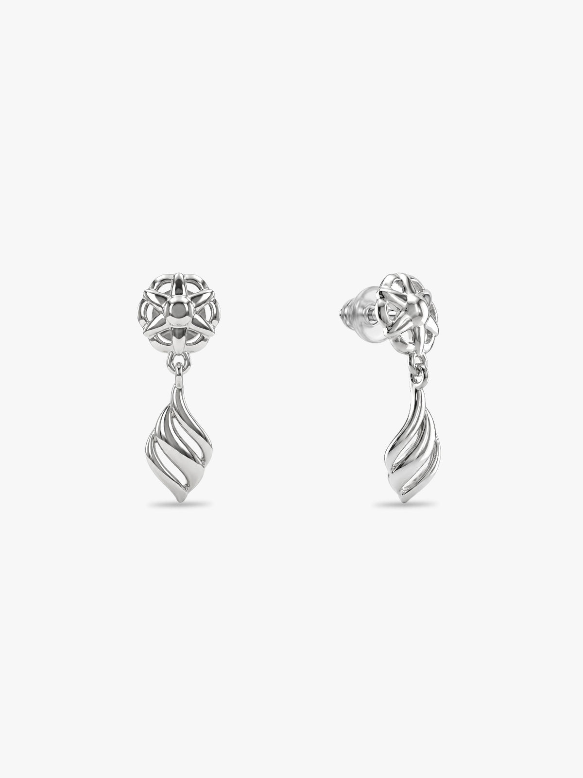 Silver Floral Twist Earrings