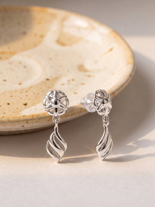 Silver Floral Twist Earrings