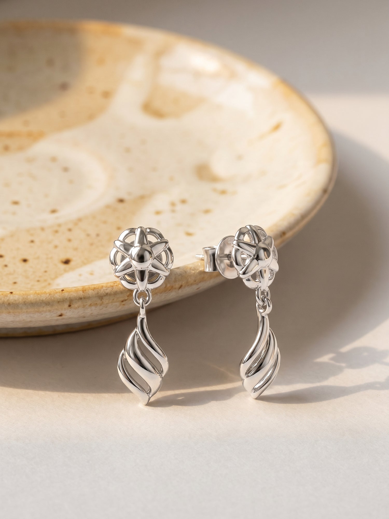 Silver Floral Twist Earrings