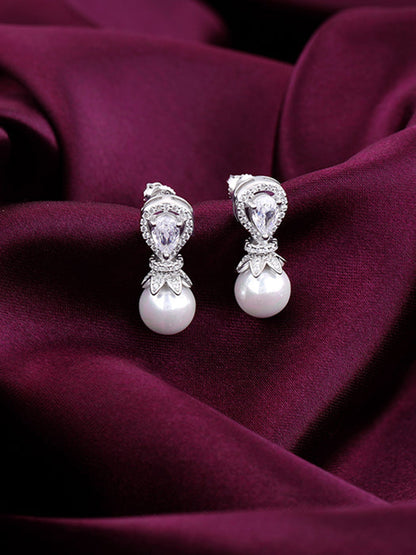 Zircon Pearl Drop Earrings