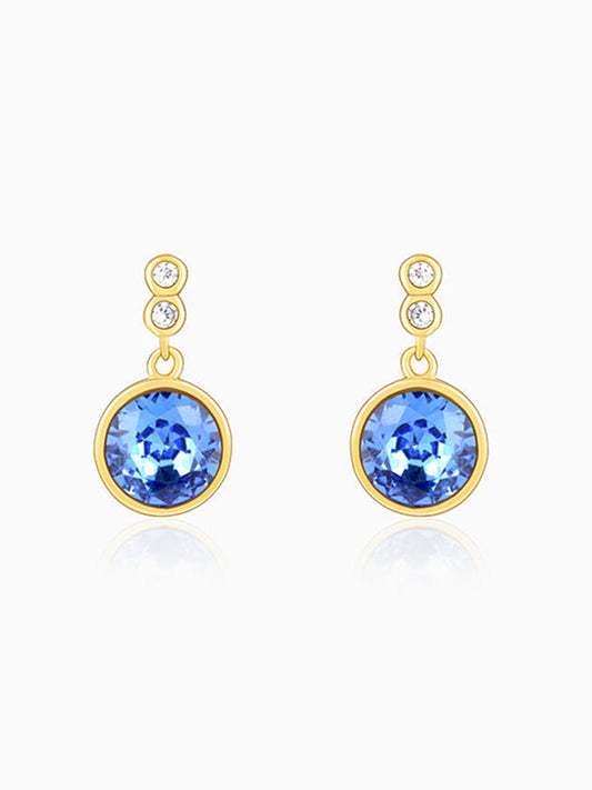 Golden Sapphire Blue Sphere Earrings