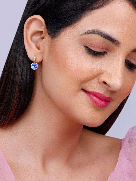 Golden Sapphire Blue Sphere Earrings