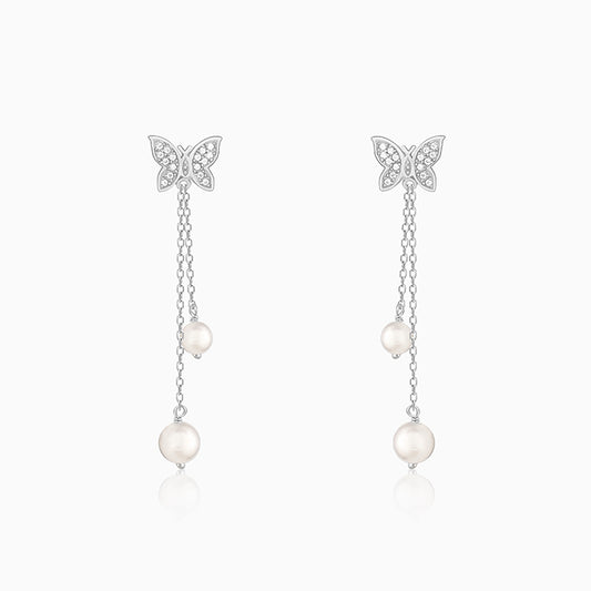 Silver Pearly Butterfly Earrings