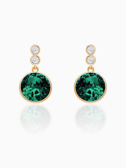Golden Emerald Green Sphere Earrings
