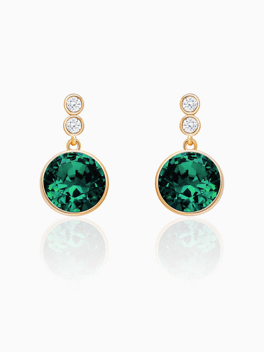 Golden Emerald Green Sphere Earrings
